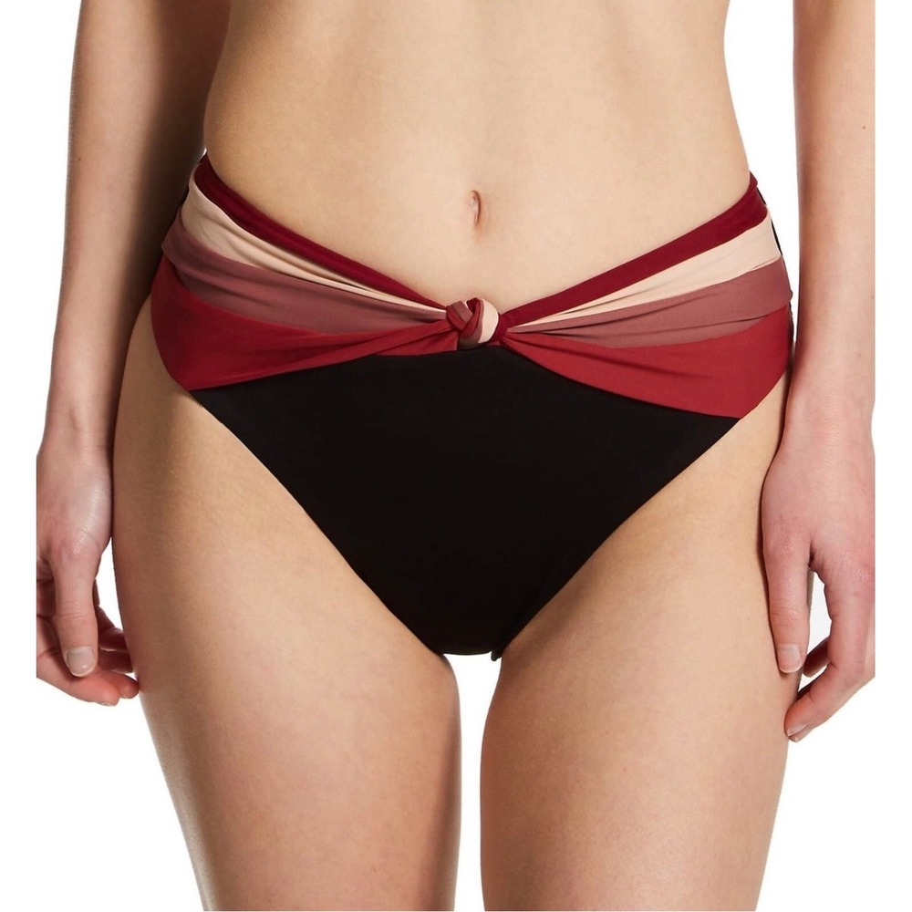 Robin Piccone Women's Billie High Waisted Twisted Knot Bikini Bottom Black L